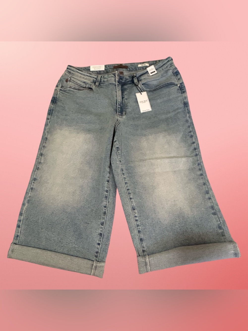 NWT! JUDY BLUE,WIDE CROP MED. BLUE JEANS IN PLUS SIZE 18W. MID RISE,FINISHED HEM - Picture 14 of 16